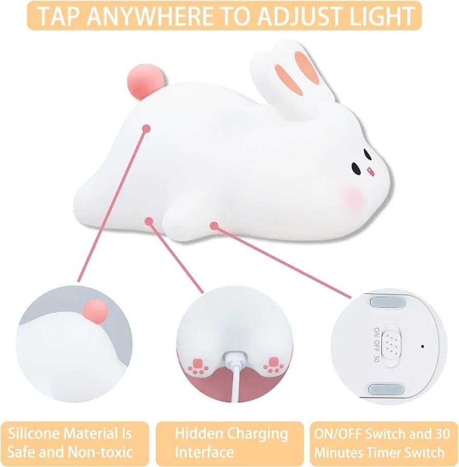 USB Rechargeable Cute Rabbit Silicon LED Lamp Light