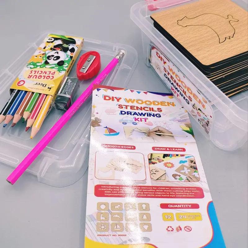 kids wooden stencils drawing kit Available in 44 & 88 Pcs