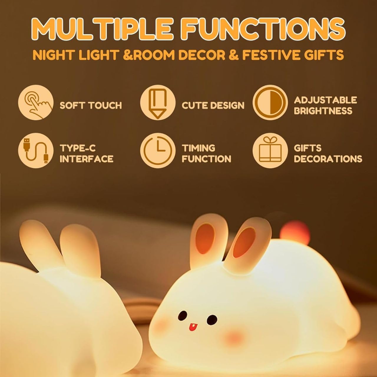 USB Rechargeable Cute Rabbit Silicon LED Lamp Light