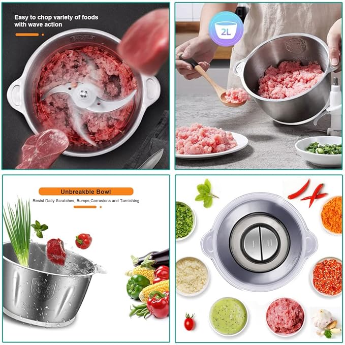 Multi-Functional Manual Hand Push Vegetable Chopper Cutter – 2L (Stainless Steel Bowl)
